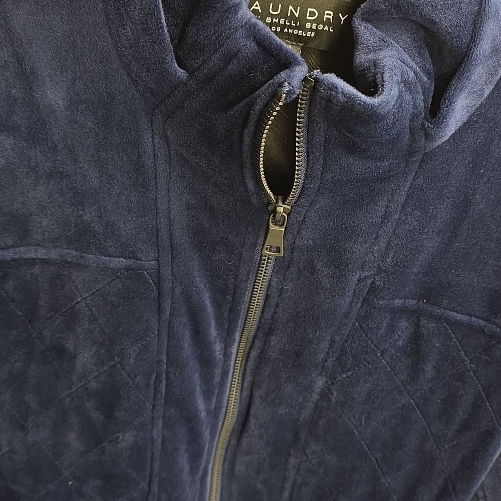 Laundry by Shelli Segal soft Velvet Blue quilted Bomber Jacket size XS